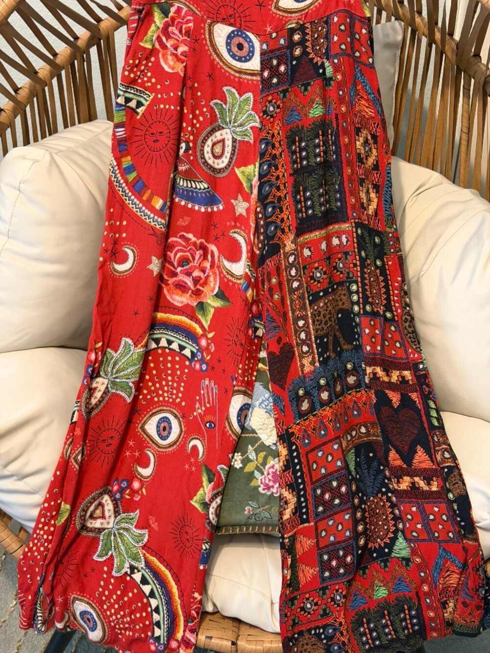 FARM Rio Mystic Red Mixed Print Wide Leg Pants Medium Boho Evil Eye - Picture 4 of 15